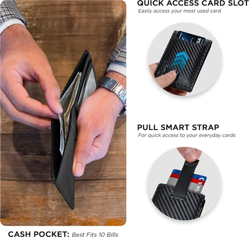 Miniatura 22 de SERMAN BRANDS RFID Blocking Slim Bifold Genuine Leather Thin Minimalist Front Pocket Wallets for Men Billfold Wallet Men Gift
