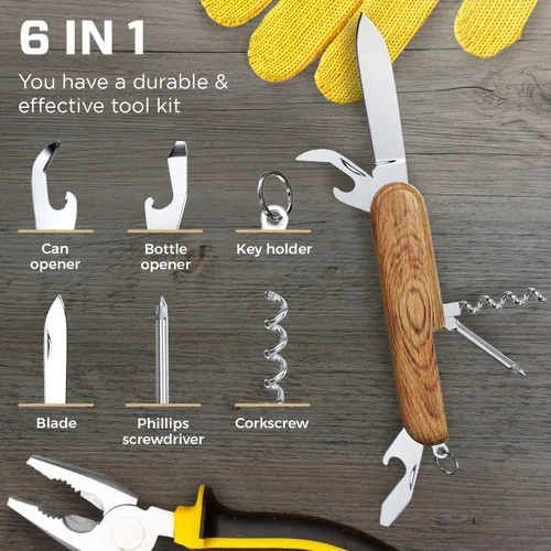 Miniatura 5 de Cuchillo de bolsillo pequeño 6 en 1 – Llavero multiherramienta – Cuchillo de bolsillo compacto para niños con abridor de botellas, abrelatas, 3