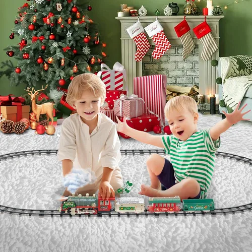 Miniatura 2 de JQ JUQU Juego de tren eléctrico de control remoto con vapor real, luces y sonido, tren de juguete para niños de 3 a 8 años con pistas completas