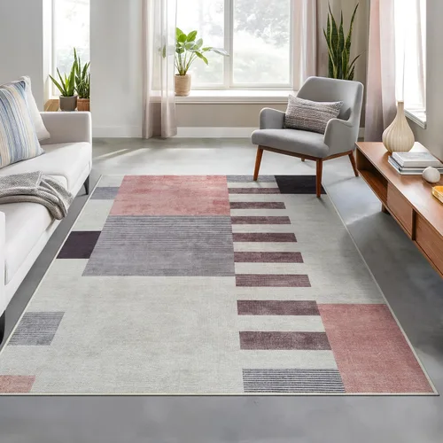 Miniatura 20 de Bloom Rugs Alfombra de pasillo lavable antideslizante de 12 pies – Beige/rosa moderno geométrico para entrada, pasillo, baño y cocina