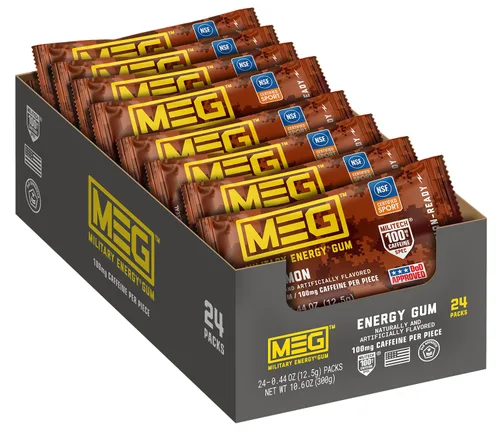 Miniatura 13 de MEG - Goma de mascar de energía militar 100 mg de cafeína por pieza + aumenta la energía + aumenta el rendimiento físico + menta verde paquete
