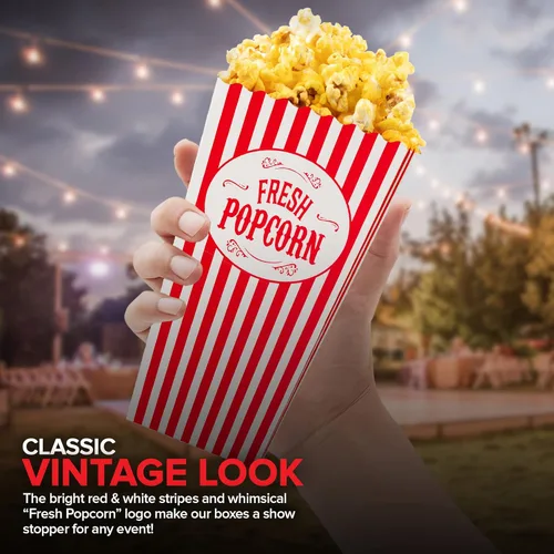 Miniatura 7 de Stock Your Home Paquete de 50 cajas de palomitas de maíz desechables de cine a rayas rojas y blancas, capacidad de 30 onzas, caja de aperitivos