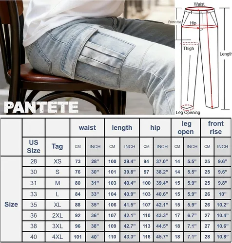 Miniatura 6 de Pantete Jeans cargo para hombre, ajustados, elásticos, de pierna recta, jeans ajustados a la moda con múltiples bolsillos