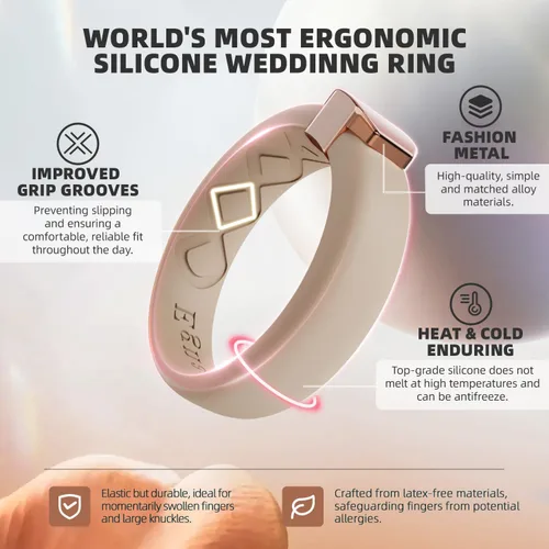 Miniatura 49 de Egnaro - Anillo de boda de silicona para mujer, diseño ergonómico y transpirable, ancho de 0.15 pulgadas, bandas de silicona flexibles con placa