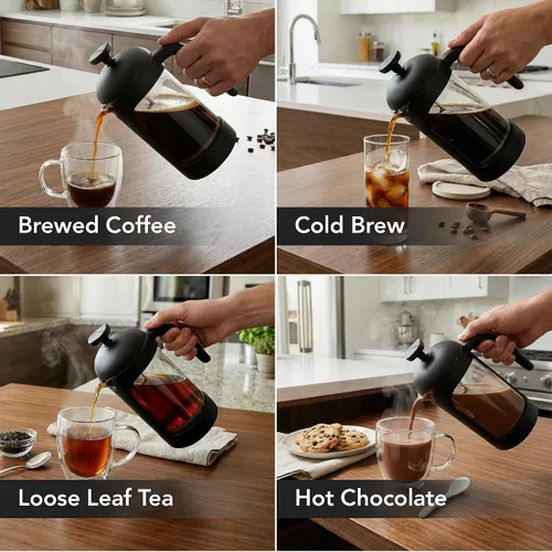 Miniatura 7 de OVENTE Cafetera de prensa francesa de 12 onzas con vidrio de borosilicato resistente al calor y sistema de filtración de acero inoxidable de 4