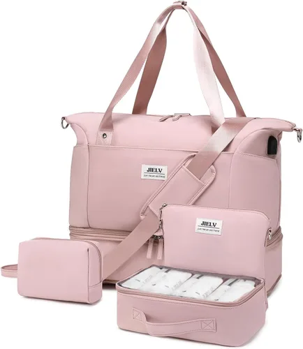 JIELV Bolsa de viaje para mujer, bolsa grande de fin de semana con compartimento para zapatos, bolsa deportiva de mano para viajes, hospital,