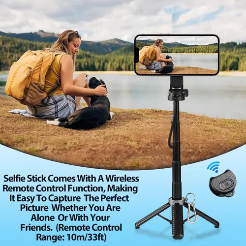 Miniatura 3 de Trípode para teléfono y palo para selfie, rotación de 360°, palo de selfie de viaje, portátil, todo en uno, trípode extensible para teléfono celular