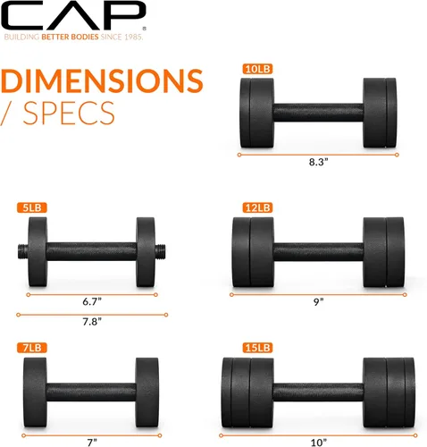 Miniatura 4 de CAP Barbell - Mancuerna ajustable de 15 lb Peso compacto de hierro fundido Múltiples opciones