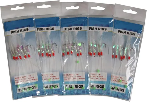 10 Paquetes de Anzuelos Sabiki, Señuelos Luminosos, Aparejos de Pesca, Señuelos de Piel de Pescado, Perlas de Pesca Luminosas, Ganchos de Alto