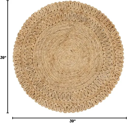 Unique Loom Colección de yute trenzado de calidad clásica, hecha natural, tejida a mano con detalles de remolinos circulares (3 pies 3 pulgadas x 3