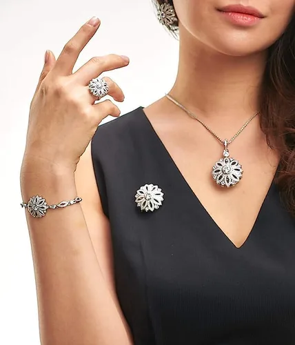 Miniatura 5 de ETHNIQ Carrington Collection - Alianzas de boda chapadas en platino con tema floral adornado con circonita cúbica de diamante, ideas de regalo