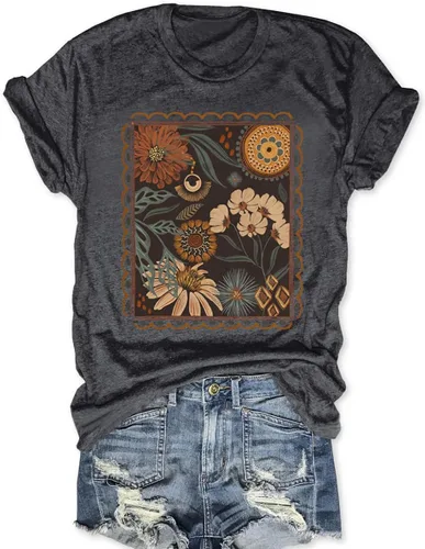 Camisa vintage para mujer, divertida camiseta con estampado de motel y ajuste holgado, camisetas gráficas de manga corta para verano