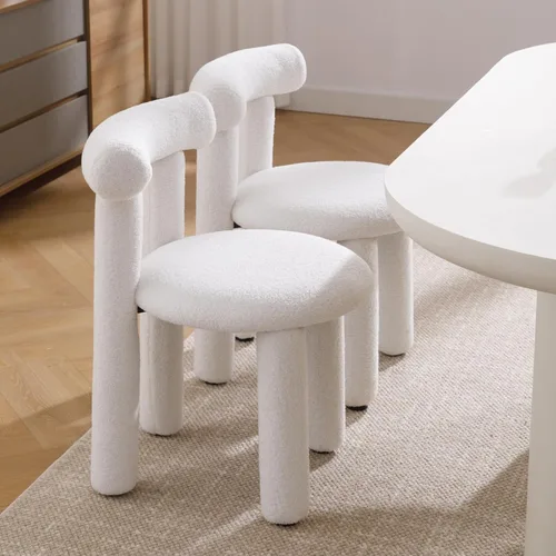 Miniatura 6 de DUOMAY Juego de 4 Sillas de Comedor Modernas Negras de Bouclé, Sillas de Cocina Tapizadas Sherpa Sin Brazos con Respaldo de Barril, Sillas