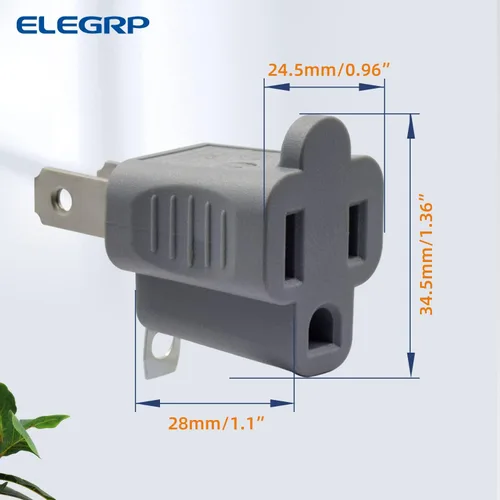 Miniatura 6 de ELEGRP Adaptador de 2 a 3 puntas, paquete de 3, gris - Adaptador de enchufe de conexión a tierra polarizado, certificación ETL