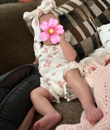 Miniatura 4 de Conjunto de ropa de verano para bebé recién nacida, conjunto de ropa de verano con estampado floral, mameluco con cordón y diadema corta