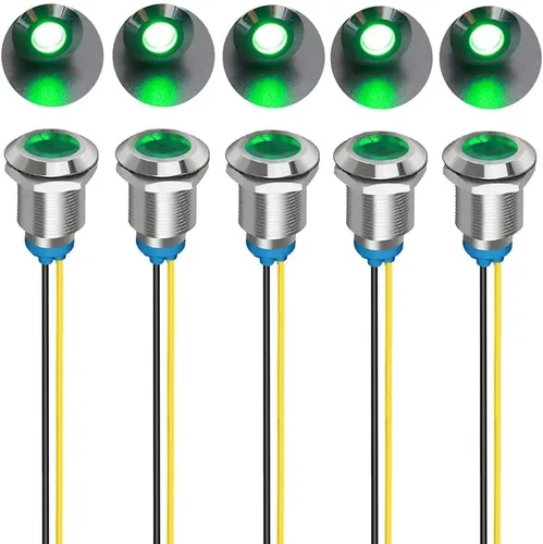 Miniatura 21 de Gebildet 5 unids 0.472 in AC/DC 12-24V LED indicador de metal luz impermeable señal lámpara piloto Dash direccional coche camión barco con alambre
