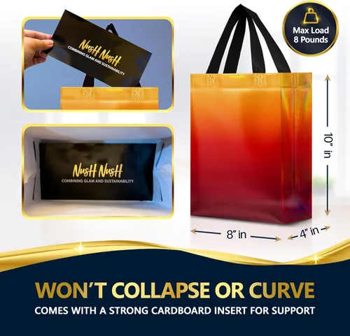 Miniatura 5 de Nush Nush Juego de 12 bolsas de regalo medianas degradadas – 4 impresionantes y brillantes bolsas de regalo reutilizables con asas – Bolsa de regalo