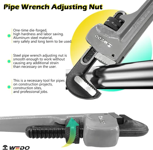 Miniatura 4 de WEDO Llave de tubo recta de 14 ", llave de fontanería, llave de aluminio, apertura máxima 2.559 in, cabeza forjada de acero al cromo-molibdeno