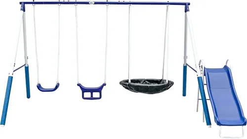 Miniatura 4 de XDP Recreation Swingin' More Fun - Juego de columpios para niños en el patio trasero al aire libre, blanco/azul y XDP Recreation 70113, juego