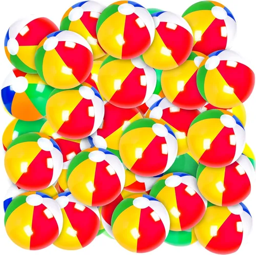 Coopay Paquete de 50/100 bolas inflables de playa clásicas de arco iris, para piscina, decoración de fiesta de playa, juegos de agua de verano,