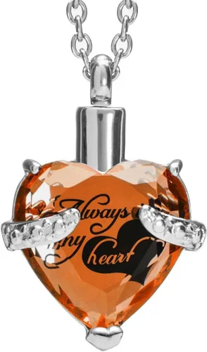 Collar de urna de cremación de cristal para cenizas Always in My Heart Memorial Urna colgante de corazón Recuerdo Joyería de acero inoxidable