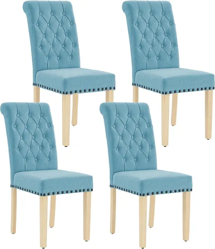 Miniatura 12 de adochr Juego de 2 sillas de comedor de tela de lino, silla de comedor tapizada con patas de madera, sillas Parsons sin brazos para Beige