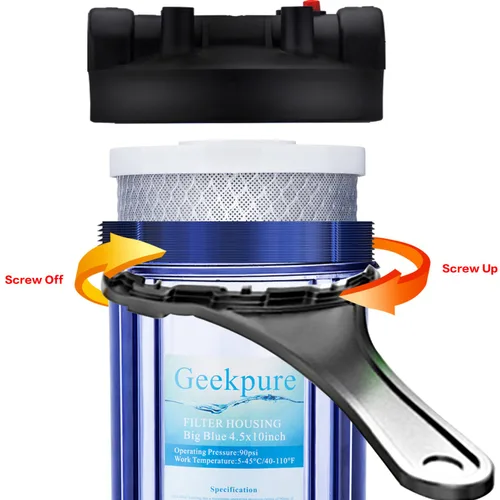 Miniatura 4 de Geekpure Carcasa de filtro de agua para toda la casa de 10 pulgadas, puerto de 3/4 pulgadas con llave y soporte, 4.5 x 10 pulgadas, paquete