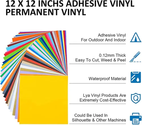 Miniatura 5 de LYA Vinyl Paquete de 130 láminas de vinilo permanente, 12 x 12 hojas de vinilo autoadhesivas, 120 hojas y 10 hojas de cinta de transferencia