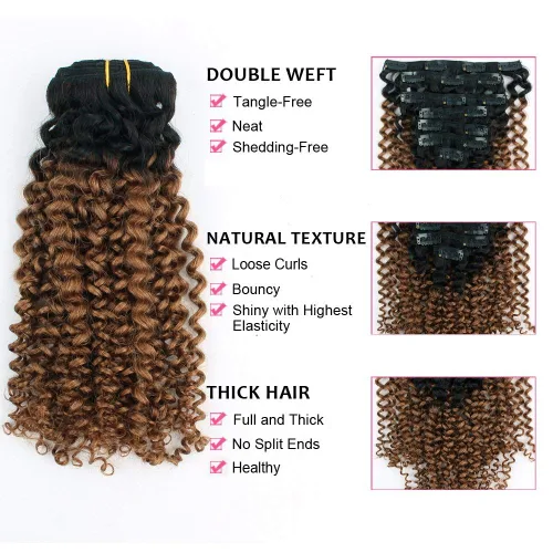 Miniatura 3 de ABH AMAZINGBEAUTY HAIR Jerry - Extensiones de cabello humano real con clip, 3B 3C, doble trama rizada para afroamericanos, 4.23 onzas, 7 piezas, 17