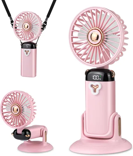 Miniatura 8 de Versátil ventilador portátil 4 en 1, ventilador a pilas con base, ajustable a 90°, mini ventiladores recargables, pantalla digital y capacidad