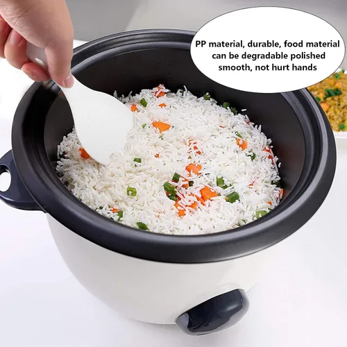 Miniatura 5 de Juego de 2 utensilios de cocina de plástico, cuchara antiadherente para servir y espátula resistente al calor para granos, 7.87 pulgadas (blanco)