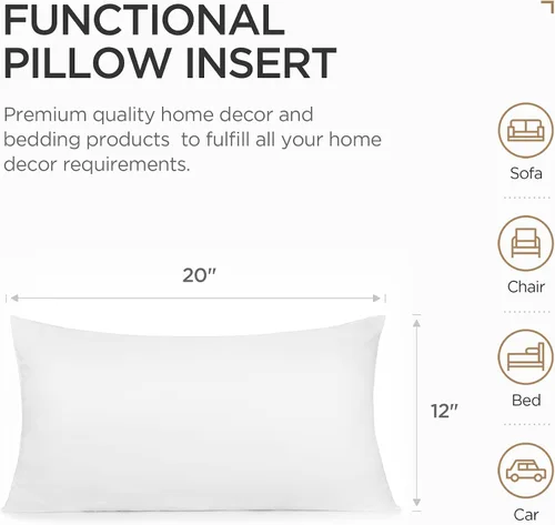Miniatura 2 de Acanva Relleno de almohada alternativo de plumón, hipoalergénico, cuadrado, suave, relleno decorativo, 12 x 20 pulgadas, blanco, juego de 2