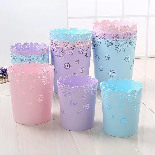 Miniatura 4 de Wastebasket, forma de flor hueca de plástico sin tapa, papelera de basura - M - rosa