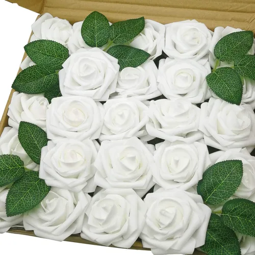 Miniatura 10 de 50 rosas artificiales de aspecto real verde menta con tallo para ramos de boda, centros de mesa, fiestas, baby shower, decoración del hogar