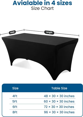 Miniatura 3 de Utopia Kitchen Mantel rectangular de spándex de 4 pies [1 unidad, negro] 200 GSM elástico, ajustado, lavable y resistente a las arrugas, cubierta
