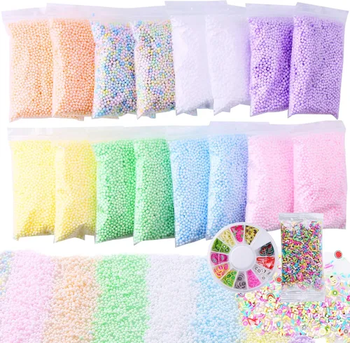Bolas de espuma de slime – Paquete de 18 cuentas de microespuma pastel de 0.1-0.14 pulgadas (90.000 piezas) Micro colores Rainbow Fruit Beads Craft