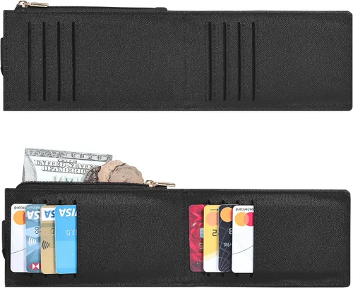 Miniatura 4 de Chelmon Billetera delgada para mujer, con bloqueo RFID, plegable, con bolsillo con cremallera, Negro -, Minimalista