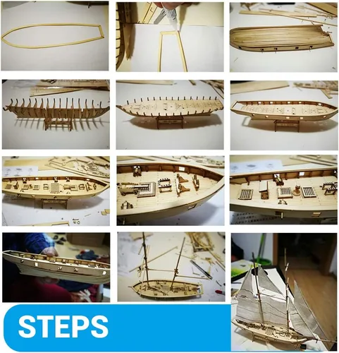 Miniatura 6 de PUZOU Modelo de velero de madera, kit de barco de vela de madera, kit de modelado de barcos de madera, modelo de barco de bricolaje, barcos de vela