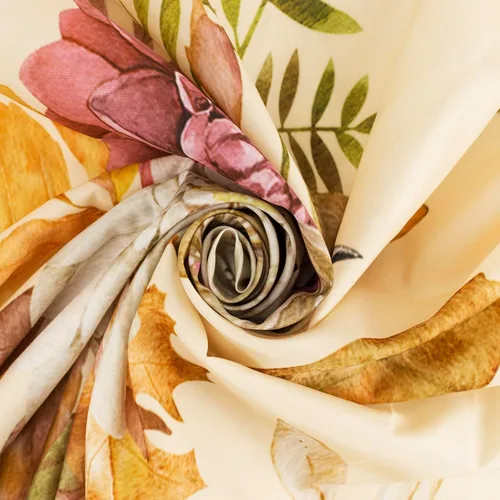 Miniatura 4 de LB Cortina de ducha de flores blancas y moradas para baño, lindo pájaro y hojas de otoño sobre tela beige con ganchos, juego botánico floral
