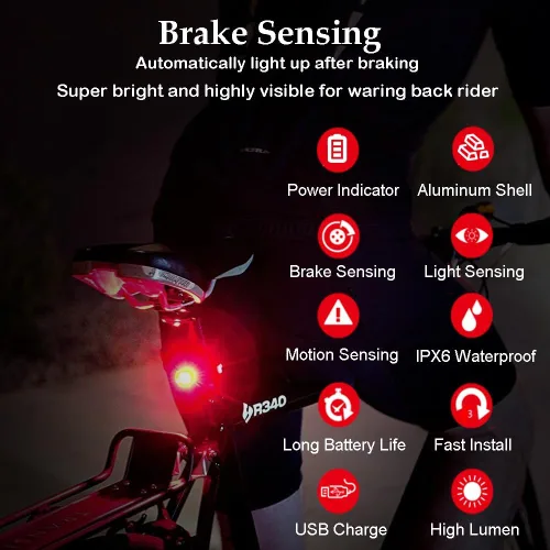 Miniatura 2 de G Keni Luz trasera inteligente para bicicleta, luces traseras con detección de freno, encendido/apagado automático, impermeable, recargable por USB
