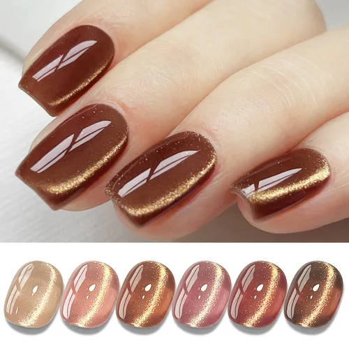 Miniatura 12 de Double Rhythm Juego de esmaltes de gel de ojo de gato, 6 colores, purpurina brillante con imán, holográfico, reflectante, magnético, UV, kit de arte