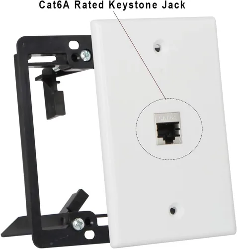 Miniatura 2 de Placa de pared Cat6 de 1 puerto RJ45 color blanco con soporte de montaje de bajo voltaje y acoplador hembra Cat6A blindado completo, aplicado a