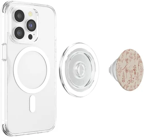 Miniatura 3 de PopSockets MagSafe PopGrip con diseño estético de flores silvestres beige marrón para iPhone
