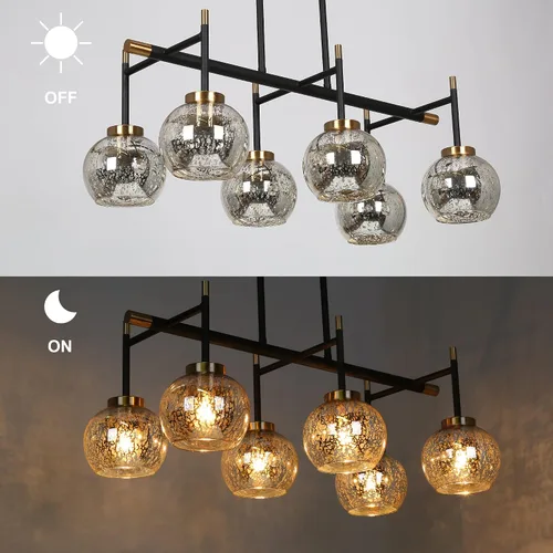 Miniatura 2 de KSANA Lámpara de comedor, candelabro moderno de metal negro dorado para isla de cocina con pantallas de vidrio mercurio, 27.5