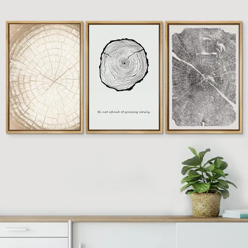 Miniatura 683 de SIGNWIN Lienzo enmarcado para pared, arte con pinceladas de flujo neutro en tonos beige abstractos, ilustraciones, arte moderno, decorativo