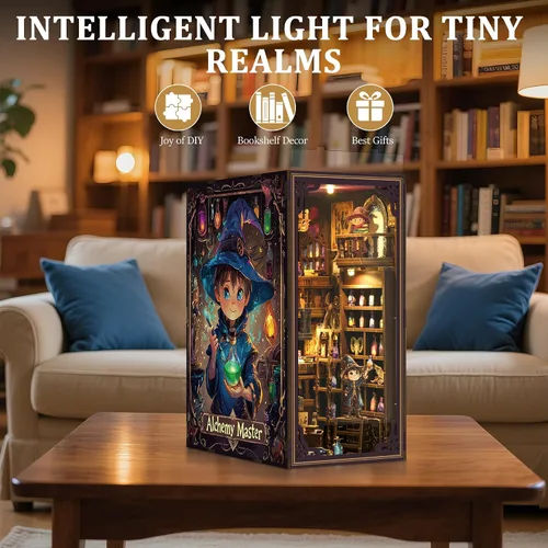Miniatura 2 de SUNNINO Kit de Rincón de Libros - Kit de Casa en Miniatura DIY Rompecabezas 3D de Madera Casa de Muñecas Kits de Rincón de Libros para Adultos