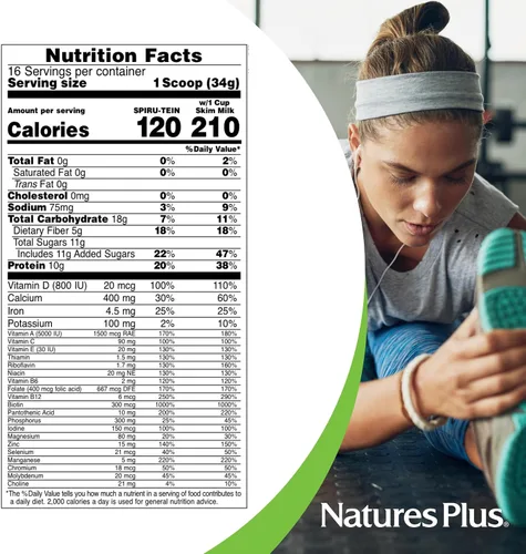 Miniatura 5 de NaturesPlus SPIRU-TEIN Plus, Vainilla, 1.20 libras, proteína en polvo a base de plantas con D3, biotina para adultos mayores de 50 años, vitaminas