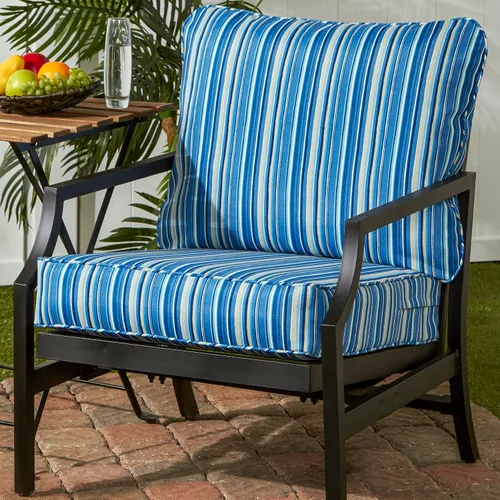 Miniatura 2 de Greendale Home Fashions Juego de 2 cojines de asiento profundo para exteriores, rayas azul acero Rayas azules de acero.