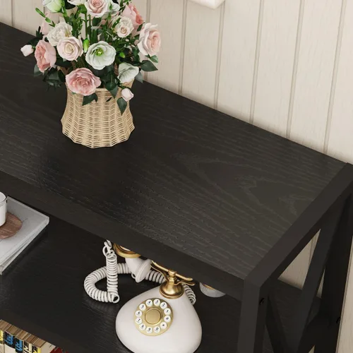 Miniatura 3 de FATORRI Mesa consola para entrada, mesa de sofá larga con estantes debajo de la ventana, mesas de pasillo de madera y metal para vestíbulo