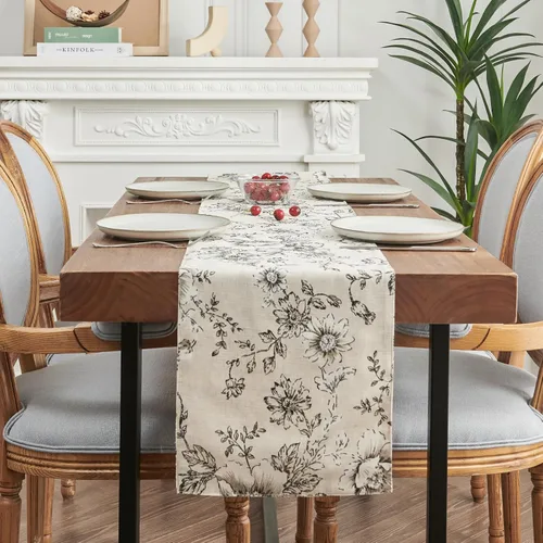 Miniatura 7 de jinchan Camino de mesa de lino floral para cocina, granja, 13 x 90 pulgadas, para isla de cocina, mesa de comedor, decoración interior y exterior, 1